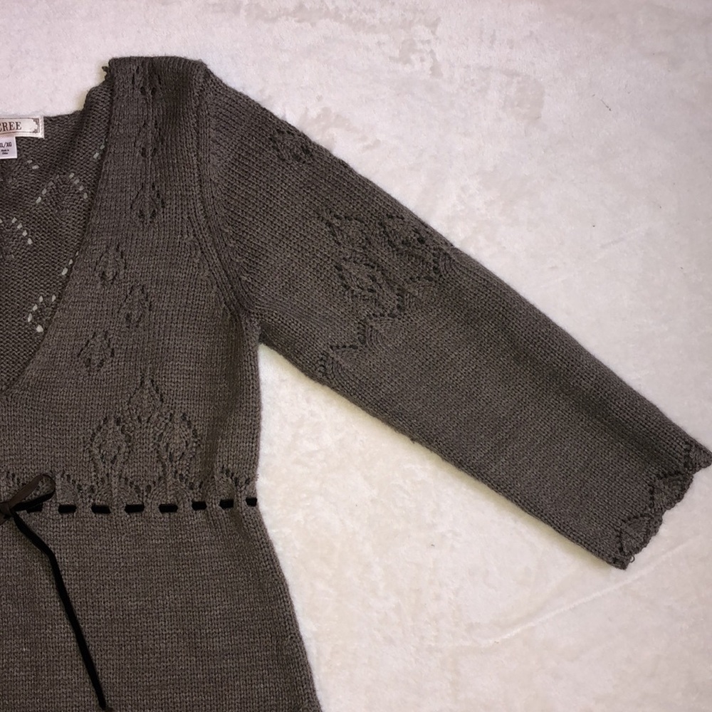 Mocha Brown Knit Bow V-Neck Long Sleeve Sweater Dress - Picture 3 of 6